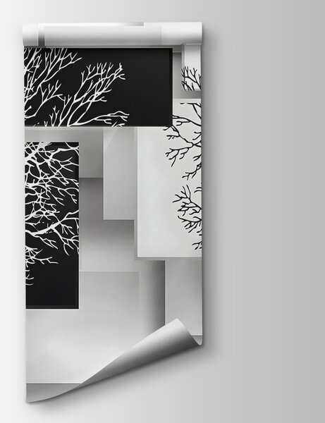 Fotótapéta Fekete-fehér négyzetek csoportja fákkal rajtuk, Geometriai 3D fotótapéta, Népszerű fotótapéta, u09369 - Tapeko.hu