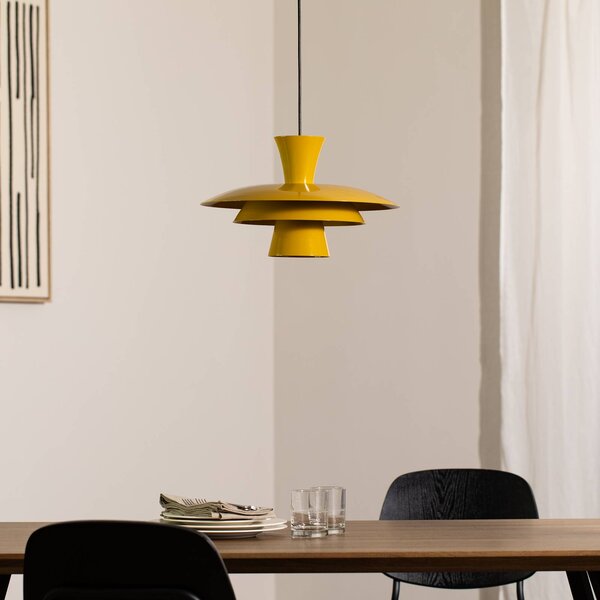 Luminex Plato lógó világítás, mustár sárga, fém, Ø 38 cm, E27, dimmelhető, Sárga / narancssárga, Nappali / Étkező, fém, Modern