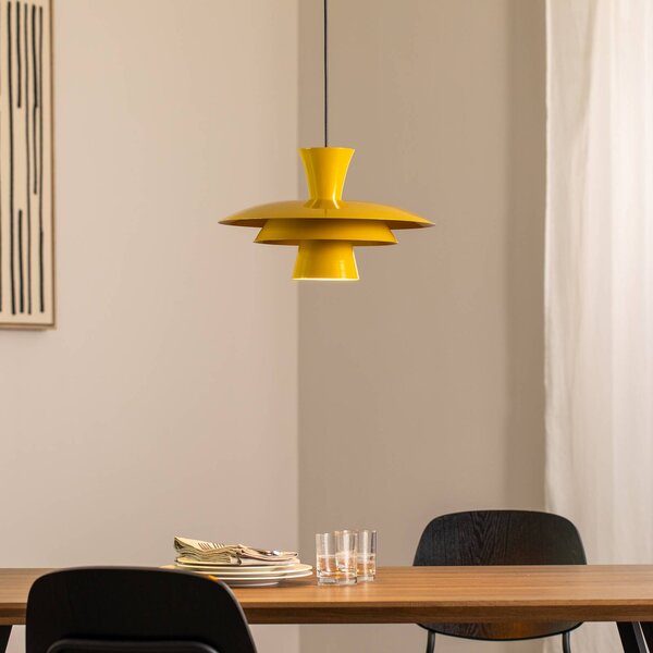 Luminex Plato lógó világítás, mustár sárga, fém, Ø 38 cm, E27, dimmelhető, Sárga / narancssárga, Nappali / Étkező, fém, Modern