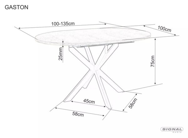 Gaston Vintage Kör Bővíthető MDF Étkezőasztal Diófa-Fekete