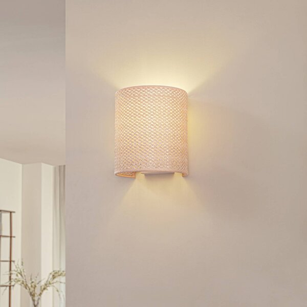 Lindby Soula fali világítás, 20 cm, bézs, műanyag, E27, dimmelhető, Krém / borostyánsárga, Nappali / Étkező, Műanyag, Vidéki otthon / Rusztikus