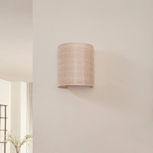 Lindby Soula fali világítás, 20 cm, bézs, műanyag, E27, dimmelhető, Krém / borostyánsárga, Nappali / Étkező, Műanyag, Vidéki otthon / Rusztikus