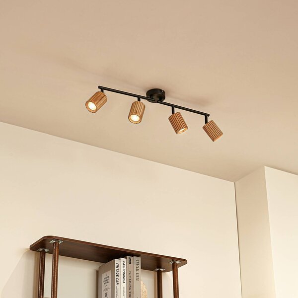 Lindby Stralino mennyezeti spotlámpa, 4 izzós, hossza 60 cm, fa, dimmelhető, Világos fa, Folyosó, Fa, Modern