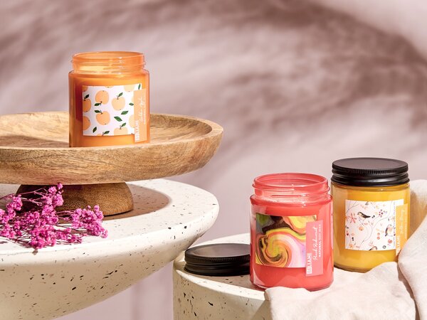 Illatgyertya háromdarabos szettben FRUITY BLOOM Szójaviasz Gyümölcsös jegyek