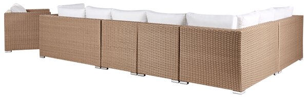 Kerti ülőgarnitúra asztallal 8 személyes XXL Jobb oldali Homokbézs PE Rattan