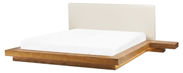 Ágy LED világítással Műbőr ZEN 160 x 200 cm Természetes kőris