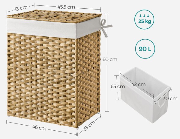 Linélo 90 L Összecsukható Szennyeskosár, bézs műanyag rattan
