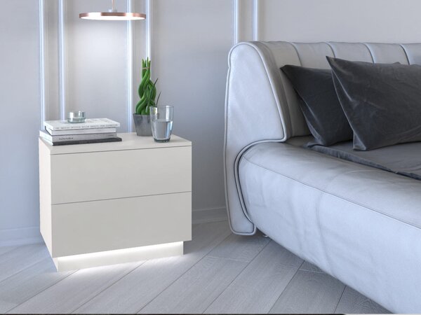 AMI bútorok Éjjeliszekrény RIKU fehér + LED világítás