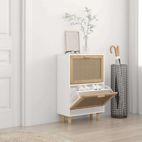 Rattan Cipőszekrény - Fehér - 52x25x80 cm