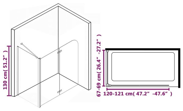 ESG zuhanykabin kétszeresen összecsukható ajtóval 120x68x130 cm
