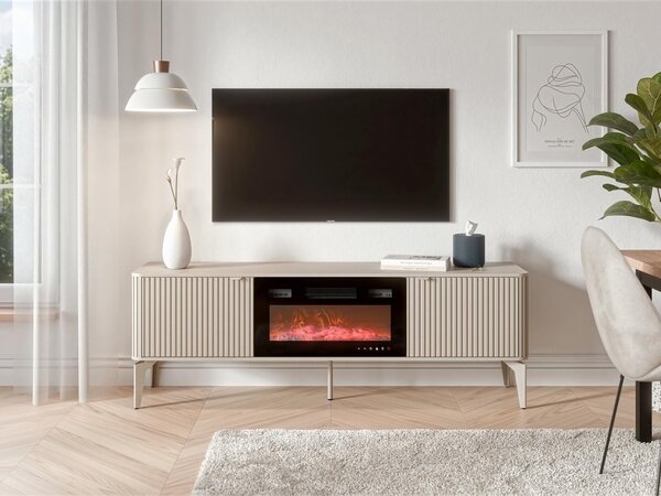 TV-állvány Etcamo 101, Laminált forgácslap, Közepes sűrűségű farostlemez, 56x160x40cm, Cremona tölgy, Kasmír