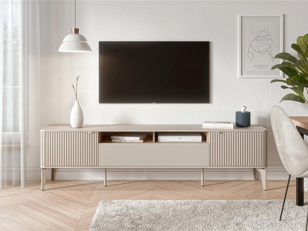 TV-állvány Etcamo 102, Közepes sűrűségű farostlemez, Laminált forgácslap, 53x200x40cm, Kasmír, Cremona tölgy