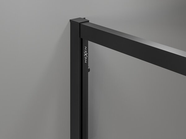 Mexen Exo, tolóajtós zuhanykabin, 80 cm-es ajtó + 75 cm-es oldalfal, átlátszó üveg, fekete, 8153-080-075-70-00
