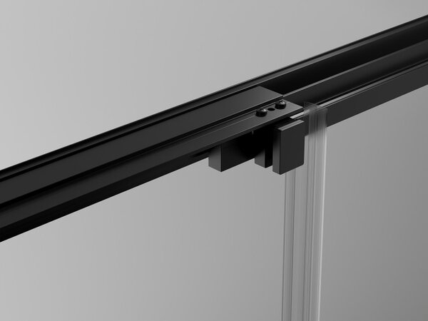 Mexen Exo, tolóajtós zuhanykabin, 80 cm-es ajtó + 75 cm-es oldalfal, átlátszó üveg, fekete, 8153-080-075-70-00
