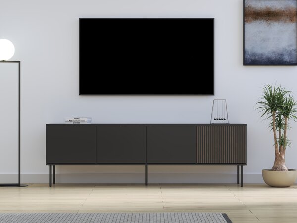 TV-állvány Teseta 103, Laminált forgácslap, 57x182x39cm, Dió, Fekete