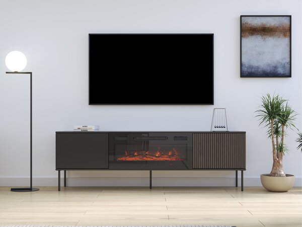 TV-állvány Silves I, Laminált forgácslap, Edzett üveg, 57x182x39cm, Dió, Fekete
