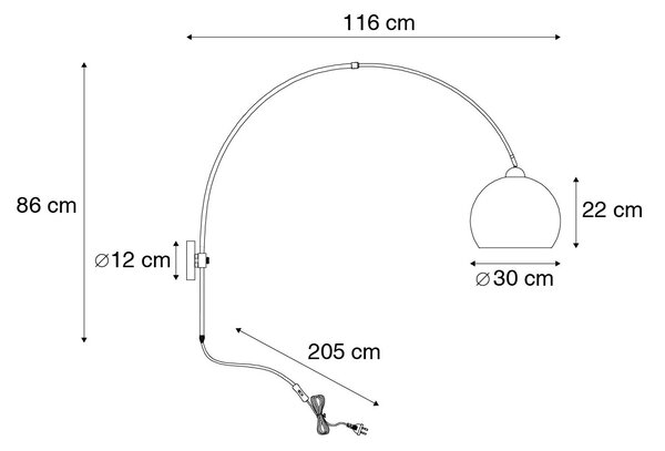 Okos fali ívlámpa acél fehér búrával, WiFi G125-tel - Bow