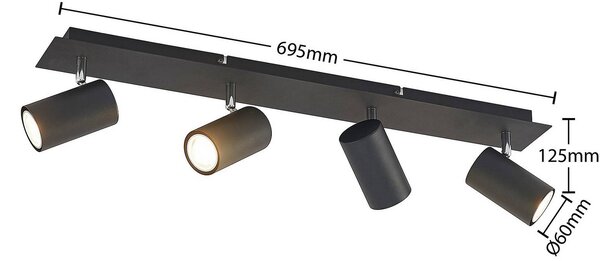 Lindby mennyezeti spotlámpa Joffrey, 70 cm, fekete, 4 lámpás, GU10, dimmelhető, Fekete, Nappali / Étkező, fém, Modern