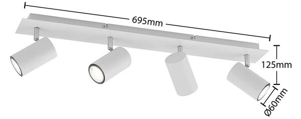 Lindby mennyezeti spotlámpa Joffrey, 70 cm, fehér, 4 lámpás, GU10, dimmelhető, Fehér / opál, Nappali / Étkező, fém, Modern