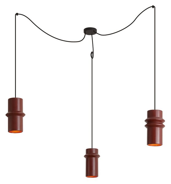 Retro függőlámpa piros, fekete színnel, 3-lámpás - Monti