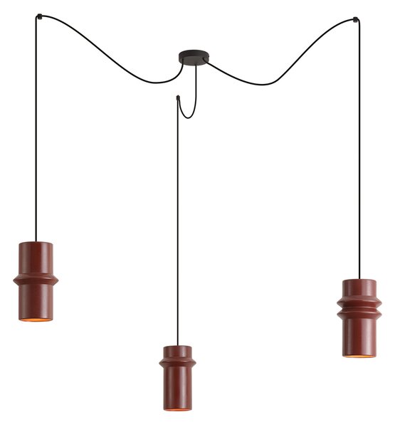 Retro függőlámpa piros, fekete színnel, 3-lámpás - Monti