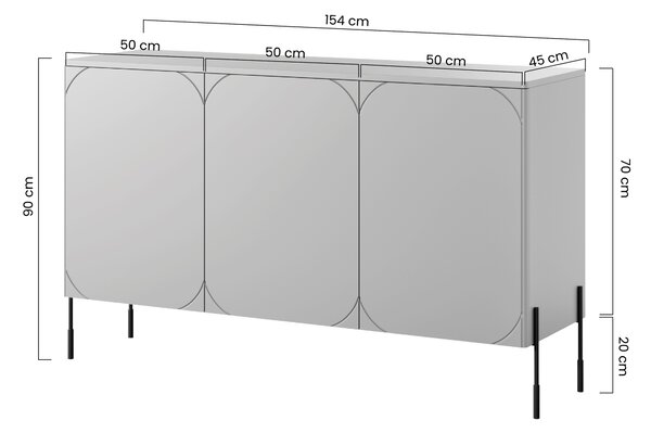 Sonatia komód 150 cm háromajtós - kasmír / fekete lábak