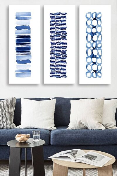Absztrakt mintás falikép szett, 3 db, 20x50 cm, kék - BLUEMANIA