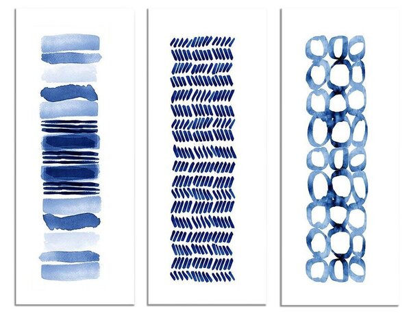 Absztrakt mintás falikép szett, 3 db, 20x50 cm, kék - BLUEMANIA
