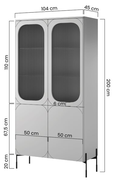 Sonatia vitrines szekrény 100 cm négyajtós - olívazöld