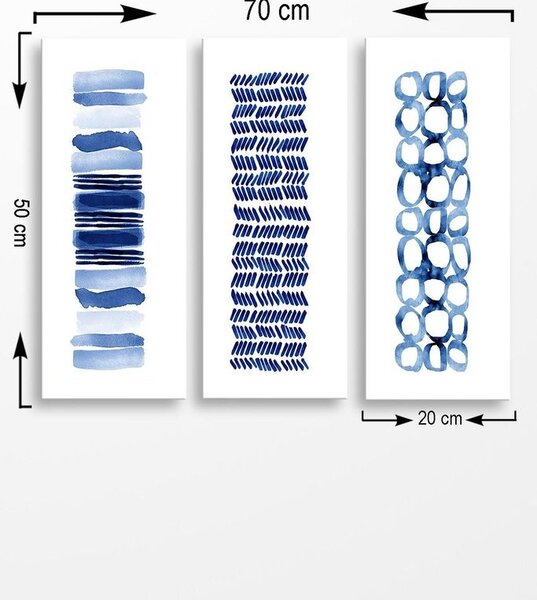 Absztrakt mintás falikép szett, 3 db, 20x50 cm, kék - BLUEMANIA