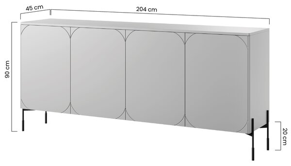 Sonatia komód 200 cm négyajtós - kasmír / fekete lábak