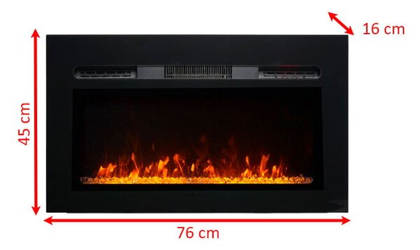 Elektromos kandalló, PAULA fekete, ElectricSun, XXS üveg, falra szerelhető, szabadon álló vagy beépíthető kivitelezéssel, 3 szín, SZ76xM45cm