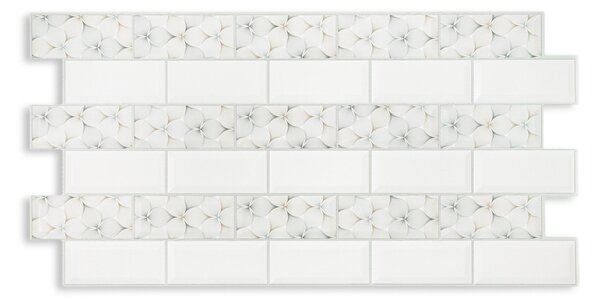 3D PVC falpanel Fehér és virágos csempe minta
