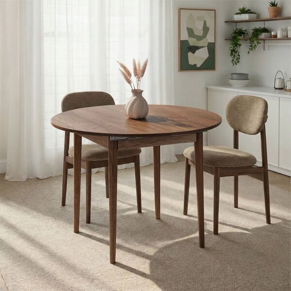Kerek bővíthető étkezőasztal hosszabbító asztallappal diófa dekorral ø 100 cm Viona – Kalune Design