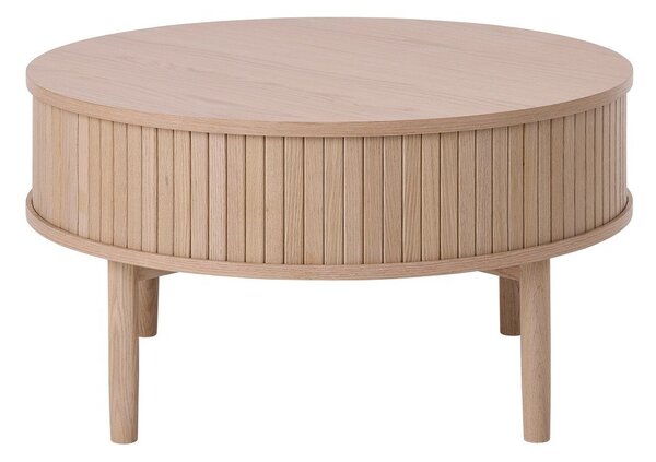 Világos natúr színű kerek dohányzóasztal, tölgyfa dekorral ø 85 cm Meta – Unique Furniture