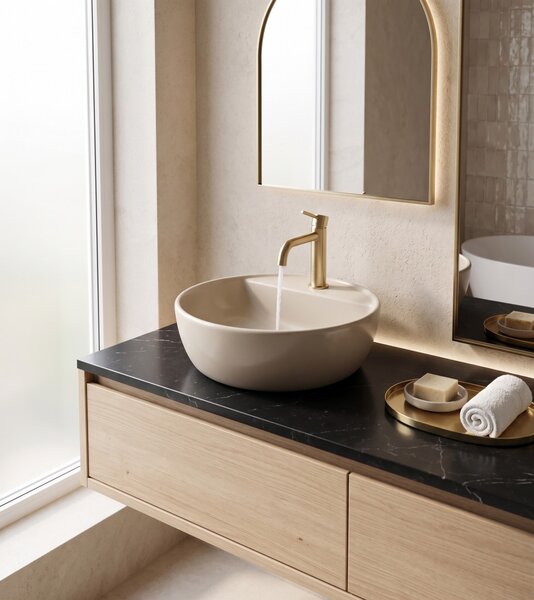 CeraStyle ONE - PULTRA ültethető - Top Counter mosdó - MATT BÉZS - csaplyukas - átm. 42 cm
