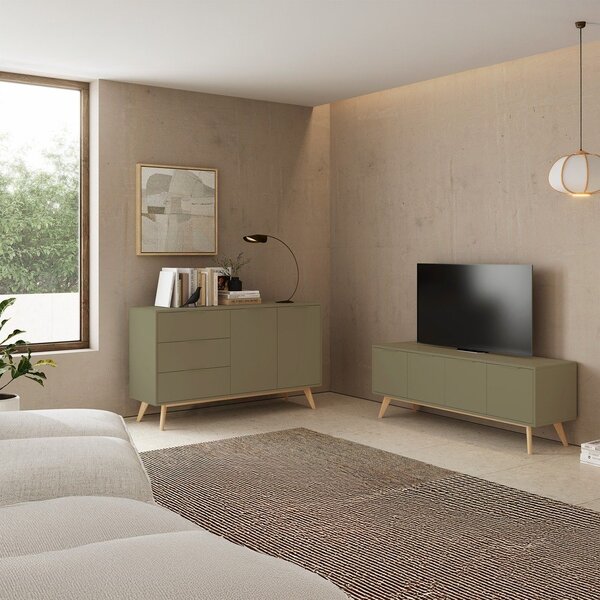 Zöld matt komód 140x81x40 cm Campus – Marckeric