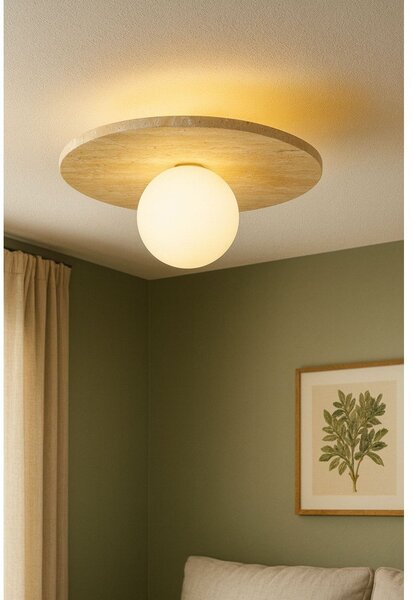 Bézs kő mennyezeti lámpa üveg búrával ø 12 cm Hilde – Opviq lights