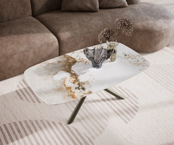 DELIFE Dohányzóasztal Edge hajóformájú 120x70 cm kerámia Minas Melange Sarity fém titán színű effektfinish