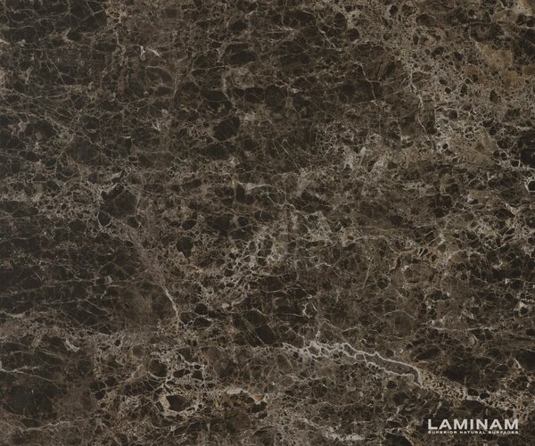 DELIFE Dohányzóasztal Edge hajóformájú 140x80 cm Laminam® Emperador extra polírozott sötétbarna Parabi rozsdamentes acél szálcsiszolt