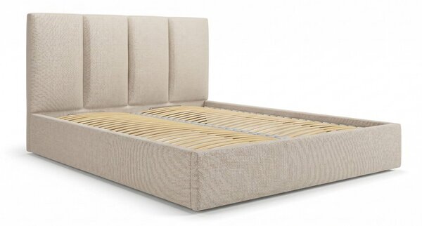 Bézs kárpitozott franciaágy tárolóhellyel ágyráccsal 180x200 cm Juniper – Mazzini Beds