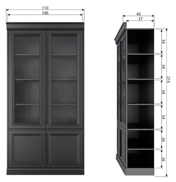 Fekete borovi fenyő tálalószekrény 110x215x44 cm Organize – WOOOD