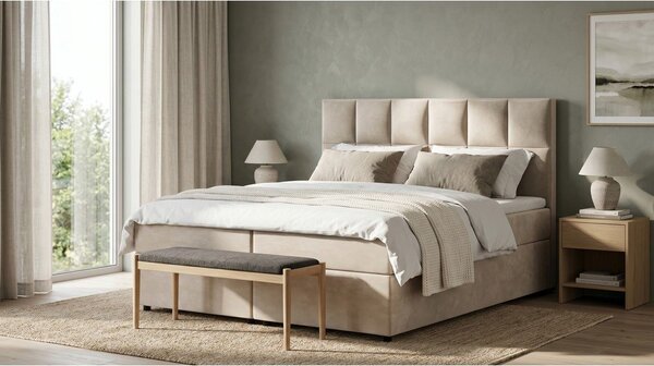 Bézs ágyneműtartós boxspring ágy 180x200 cm Flip – Ropez