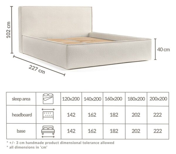 Bézs kárpitozott ágyneműtartós franciaágy ágyráccsal 160x200 cm Lounge L – Maison de Rêve