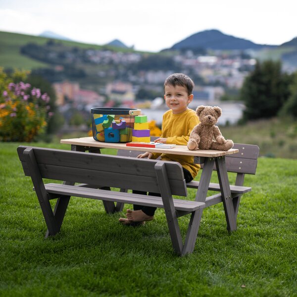 KONDELA Gyerek kerti ülőhely, fa, szürke/természetes, ABALO