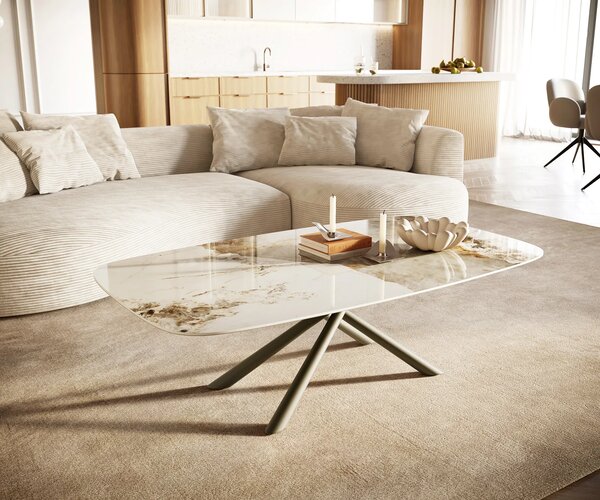 DELIFE Dohányzóasztal Edge hajóformájú 140x80 cm kerámia Minas Melange Sarity fém titán színű effektfinish