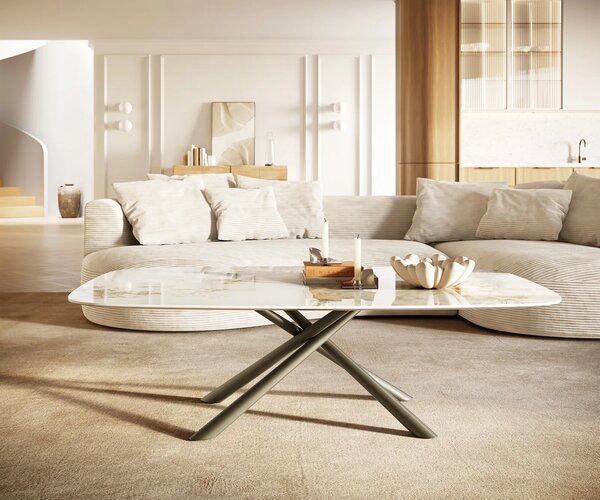 DELIFE Dohányzóasztal Edge hajóformájú 140x80 cm kerámia Minas Melange Sarity fém titán színű effektfinish