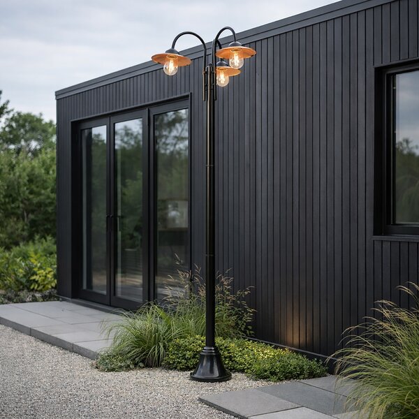 Modern kültéri lámpa fekete rézzel 235 cm 3-lámpás IP44 - Kansas