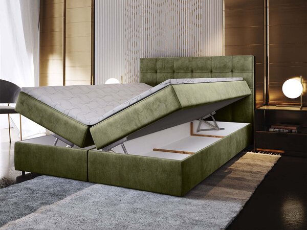 GLOS M ágyneműtartós boxspring ágy 140x200 - olivazöld