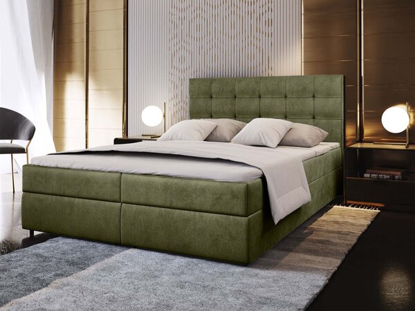 GLOS M ágyneműtartós boxspring ágy 140x200 - olivazöld